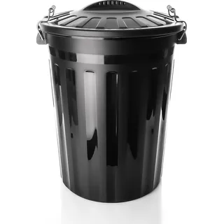 BigDean wetterfeste Universaltonne mit Deckel Schwarz und 2 Tragegriffen + Clip Verschluss auch als Mülltonne – Regentonne und Futtertonne - Schwarz