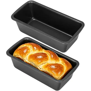 AiQInu 2 Stück Brotbackform, 19x9x6cm Kastenform Kuchen, Backformen mit Antihaftbeschichtet für Ninja Heißluftfritteuse, Gleichmäßiges Backen, Schwarz