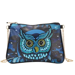 MWOOT 5D Eule Diamond Art Painting Cross-Body Tasche mit Kette, DIY Owl Diamond Art Painting Handbag, Diamant Malerei Leder Münze Geldbörse Unterarmtasche für Mädchen Frauen Party Travel