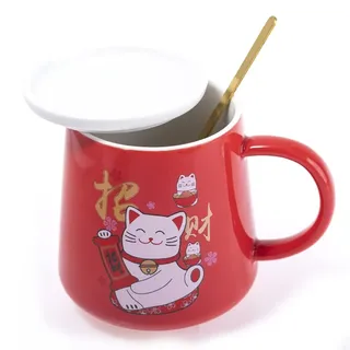 Lachineuse Tasse Katze Maneki Neko 0,25 l Rot