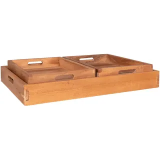 Serviertablett-Set , Teakfarben , Holz , 3-teilig , Teakholz , 38x58 cm , Geschirr, Tischkultur & Serviergeschirr, Tabletts