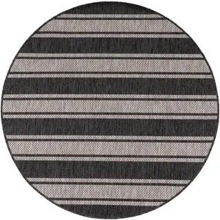 Paco Home Teppich »Roma 273« rund 4 mm Höhe Flachgewebe, gestreift, In- und Outdoor geeignet, grau