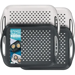 volila rutschfest Tablett Serviertablett (4 STK. 41 x 29 x 4,5 cm) - Service Tray mit Henkel - Serviertablett Groß - Tablett Kunststoff Schwarz & Weiß - Ideal als Kaffeetablett, Essenstablett usw.