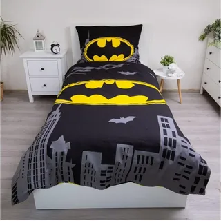Jerry Fabrics Batman The Emblem Baumwolle/Leinen Schwarz 140 x 200 cm + 70 x 90 cm