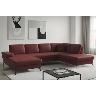 Wohnlandschaft SIT & MORE "Morris Jubi, Breite 300 cm", merlot, Sofas, B/H/T: 300cm x 83cm x 202cm, NaturLEDER Stoff, Ottomane rechts, Mit Armteilverstellung,Mit Bettfunktion, Wohnlandschaft, mit Armteilfunktion, optional mit Bettfunktion, B:300cm H:83cm T:202cm