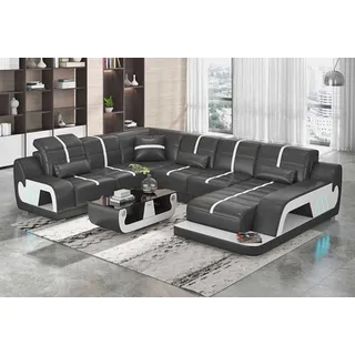 Modern Wohnlandschaft Sofa U Form Ecksofa Designersofa Schwarz Kunstleder - Schwarz