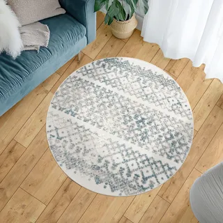 Outdoor Teppich Wetterfest Balkon Küche Skandinavisch Geometrisch 3D Türkis Grösse 200 cm Rund - Türkis