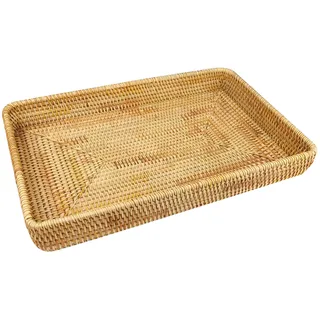 Rattan-Tablett, Handgewebt, Multifunktional, Tisch-Organisation, Snack-Aufbewahrungskorb, Serviertablett, 45 cm