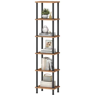 HOOBRO Bücherregal mit 6 Ebenen, Retro-Standregal, DVD-Regal, Büroregal, offene Ablagen, Freistehendes Regal, Einfache Montage, für Wohnzimmer, Büro, Vintagebraun und Schwarz EBF165SJ01