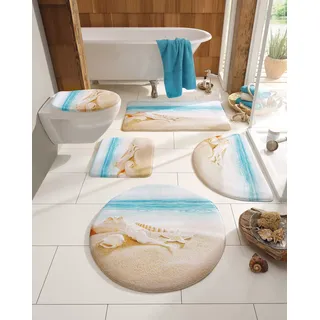 my home Badematte »Strand« Höhe 14 mm Memory Schaum fußbodenheizungsgeeignet   schnell trocknend mit Strand-Motiv, Badematten auch als 2 teiliges Set erhältlich, beige