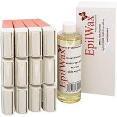 EpilWax - Nachfüllpackung mit: 12 Roll-on-Patronen mit Honig, 1 Packung mit 100 Vliesstreifen zur Haarentfernung und 1 Flasche mit 250 ml neutralem Öl nach der Haarentfernung (rosa)