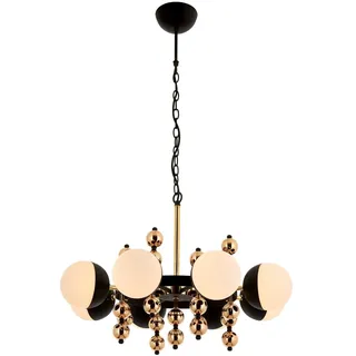 Elegant Black & Gold Chandelier, 68 cm Height, 105 cm Diameter | Metal Body, Glass Cap, 8 x E27 Max 40W | Modern Glam Lighting for Home Decor