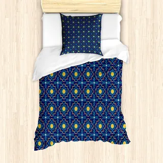 ABAKUHAUS Quatrefoil Mantele, Eastern girih Tile, Milbensicher Allergiker geeignet mit Kissenbezügen, 135 cm x 200 cm - 80 x 80 cm, Türkis Marineblau - Türkis