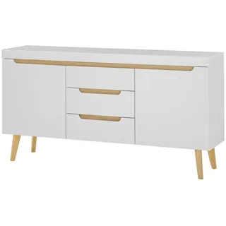Furn.Design Sideboard weiß matt, Eiche, skandinavisch 160 cm, Kommode mit Soft-Close-Funktion , Holzwerkstoff , Nachbildung, Echtholz,Eiche , Holz Optik, Uni , 2 Fächer , 3 Schubladen , Rechteckig , eckig , 160x83x40 cm , FSC 100% , Kleinmöbel, Kommoden, Sideboards