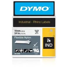 DYMO Rhino Industrie Nylonetiketten | flexibel | 19 mm x 3,5 m | schwarze Schrift auf weißem Untergrund | selbstklebendes Schriftband