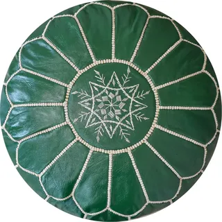 Marokkanischer Echtleder Pouf – Olivgrün- Handgefertigt - gefüllt geliefert - Ottoman Sitzsack Fußhocker - Grün
