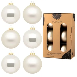 DecoLite Weihnachtskugeln Glas 10 cm, 6er Set, Champagner Matt-Glänzend | 6 Glaskugeln Ø 10 cm, innen echt versilbert, inkl. S-Aufhänger 3,8 cm, plastikfreie Kartonbox