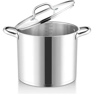 Joyfair Kochtopf, 11,4 Liter Edelstahl Groß Topf Induktion mit Glasdeckel, 3 Lagen Stabiler Boden Suppentopf für alle Herdearten, Hochwertiger Nudeltopf zum Kochen Großer Mengen, Spülmaschinenfest