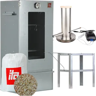 ITA Räucherofen 7002 - Premium Räucherschrank aus Edelstahl - 3 Etagen 81 cm - Sichtfenster - Qualität EU - Smoker - Direkt vom Hersteller - Silber