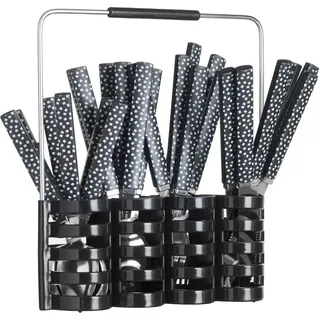 Secret de Gourmet | Tafelbestecke Set 24-teilig - Schwarz - Elegantes Design - Edelstahl mit Ständer - Schwarz
