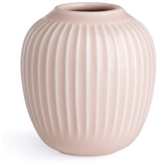 Kähler Hammershoi Vase aus Porzellan mit Rillen, Moderne Vase, rund, bauchige, skandinavisches Design Vase für Blumen, Rosa, 13cm