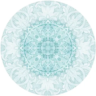 micasia Vinylteppich rund nass abwischbar Kunst Bodenschutz - Made in Germany - Mandala Malerei 2,2mm dünne Vinyl Bodenmatte türkis Küche Flur trittsichere Matte 1835 (120x120cm)