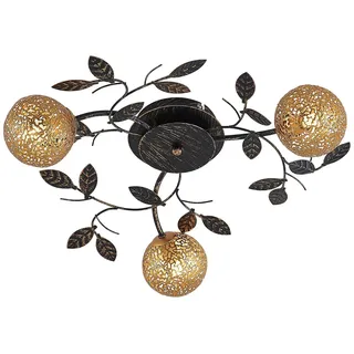 Lucande Deckenlampe Metall schwarz gold, Deckenstrahler Landhaus floral Blätterdesign ohne Leuchtmittel Deckenleuchte Küche Wohnzimmer Esszimmer