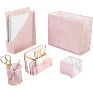 Blu Monaco 5-teiliges Pink Buro Supplies Schreibtisch Organizer Set - mit Schreibtischtop Hanging File Organizer - Pink Schreibtisch Zubehör für Frauen im Büro