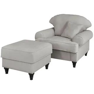 Furn.Design Sessel-Set hellgrau Landhaus, Loungesessel inklusive Hocker , Hellgrau , Holz , Nachbildung , 175x95x110 cm , Wohnzimmer, Sessel