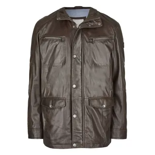 Lederjacke BUGATTI "BUDAVID", Herren, Gr. 52, braun (dunkelbraun), Obermaterial: 100% Lammleder LEL. Futter: 100% Baumwolle CO., uni, regular fit, Rundhals, Jacken Lederjacke, mit Pattentaschen und Abdeckleiste
