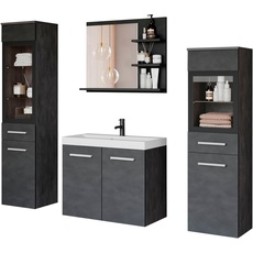 Bild von Badmöbel-Set »ARONA«, (Komplett-Set, 4 St., mit Waschbecken), Waschtisch inkl. Waschbecken, Badschrank, Hochschrank, Spiegel, schwarz