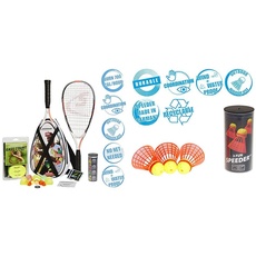 Speedminton® S900 Set – Original Speed Badminton/Crossminton Profi Set mit Carbon Schlägern inkl. 5 Speeder® & Fun Speeder® - 3er Pack Speed Badminton/Crossminton Einsteiger- und Kinderball