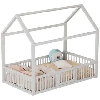 Flieks Massivholzbett 90x200cm Weiß Doppelbett Hausbett mit Türchen , Holz , 90x200 cm , Babymöbel & Kindermöbel, Kinderzimmer & Jugendzimmer, Kinderbetten, Spielbetten