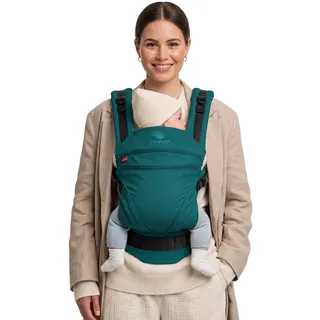 manduca XT Babytrage, mitwachsend ab Geburt, 3,5–20 kg, Happy Lagoon | Ergonomische Komforttrage für Neugeborene & Kleinkinder, Bauch-, Hüft- & Rückentrage, Steg 16–50 cm, 100 % Bio-Baumwolle