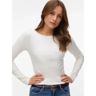 Langarmshirt VERO MODA "VMRUBY LS TOP JRS NOOS", Damen, Gr. L, snow weiß, Rippware, Obermaterial: 93% Baumwolle, 7% Elasthan, unifarben, normal taillenbedeckt, U-Boot-Ausschnitt, Shirts Langarmshirt, Baumwollmischung, Topseller