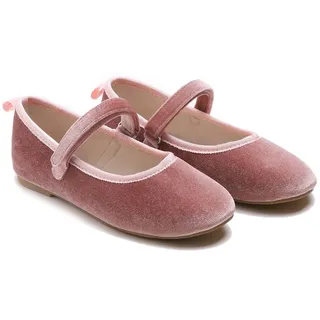 Feversole Girls Cute Dress, Mädchen süßes Kleid Mary Jane Schuhe weiche Party Urlaub Ballerinas Rosa Samt Größe 35 EU
