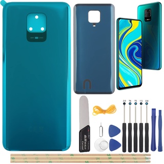 YHX-OU 6.67'' Grün Akkudeckel für Xiaomi Redmi Note 9S Redmi Note 9 PRO Rückseite Glas Backcover Back Glas Ersatz Reparatur Rückseite Set mit Kameraobjektiv + Werkzeug