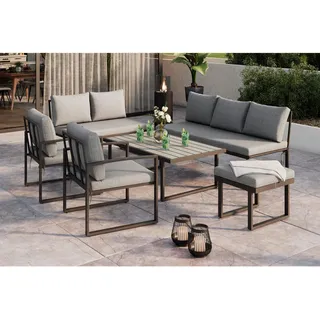 Ambia Garden Loungegarnitur , Dunkelgrau , Metall, Textil, Holzwerkstoff , Füllung: Polyester,Polyester , 125x47x70 cm , Gartenmöbel, Loungemöbel, Loungegarnituren