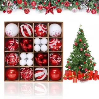 weihnachtskugeln,Weihnachtsbaumschmuck, 44 Stück, 3–6 cm, rote und weiße Weihnachtskugel, für Weihnachtsbaumdekoration,Christmas Decorations