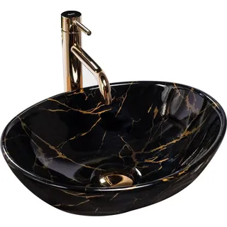 REA Aufsatzwaschbecken Sofia Marble Shiny Oval Black - Schwarz