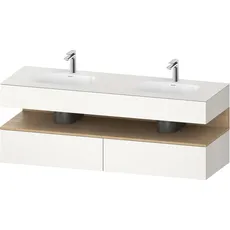 Duravit Qatego Einbauwaschtisch mit Konsolenwaschtischunterbau, 1600x550x600mm, Nische Eiche Natur, Doppelwaschtisch, QA4797030, Farbe: Weiß Supermatt/mit Nischenbeleuchtung