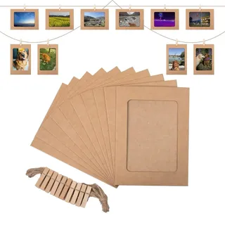 10 Stück Papier Bilderrahmen, Kraftpapier Fotorahmen,15.2x11.5 cm Fotoleine Mit Klammern,DIY Zum Basteln,Wanddekoration Fotorahmen Aus Pappe Für Geburtstag Hochzeit Party Jubiläum Deko Foto Banner