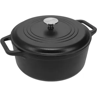 Victoria Dutch Oven Gusseisen Emailliert, Induktion 25cm, Topf Brot Backen 3,8L, PTFE und PFOA Frei, Geeignet für Feuer, Grill, Backofen, Ceranfeld, Kochfeld, Gas