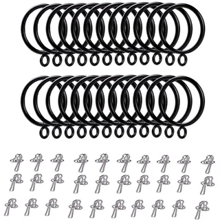24 Stück Vorhang Ringe,Gardinenringe Schwarz Inner Diameter 38mm, Metal Vorhang Clip Gardinenstange und 30 Metall Vorhang Gardine Stift Haken für Fenster Tür Duschvorhang(schwarz)