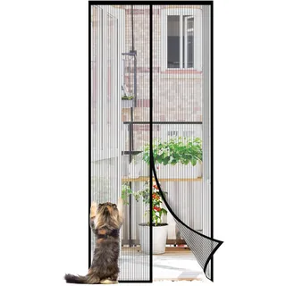 Sekey Magnet Fliegengitter Tür ohne Bohren Katzensicher, Türvorhang Balkon Magnetvorhang, Insektenschutz Fliegenschutz mit Verbreitertem Klebeband 90x210cm, Schwarz