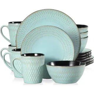 Ventina Servieset 16-teilig – Keramik – Essteller, Tiefe & Frühstücksteller – 8 Personen – Bosgrün - Grün