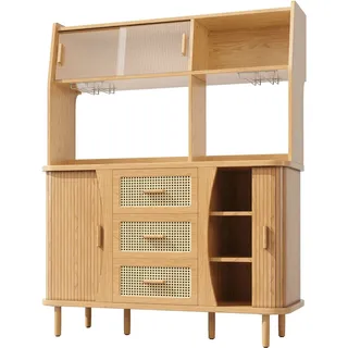 okwish Buffetschrank mit Rattanoptik Küche 140x40.5x174.5cm Natur
