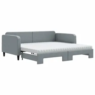 vidaXL Tagesbett Ausziehbar mit Matratze Hellgrau 100x200 cm Stoff - Grau