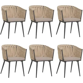 Mendler Esszimmerstuhl HWC-N38 Olefin Seilgeflecht Rope beige 6er Set