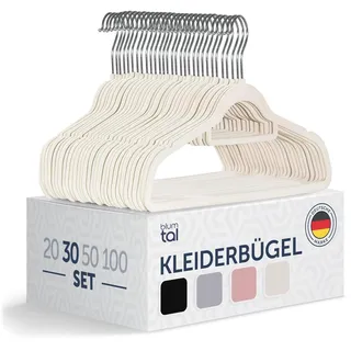 Blumtal 30 Stück Samt-Kleiderbügel - Samt-Kleiderbügel, rutschfest, um 360° drehbar, platzsparend, hochwertig mit Krawattenklammer - Elfenbein